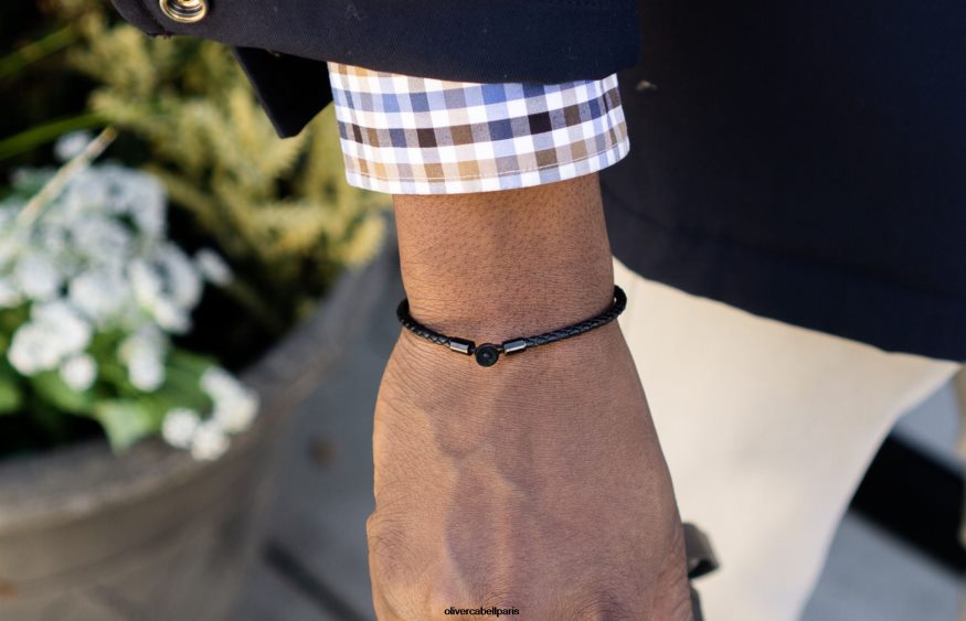Hommes bracelet en cuir gordon noir accessoires Oliver Cabell 4JNHLR218